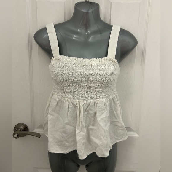 White Linen Peplum Top, Sz S - Picture 1 of 8